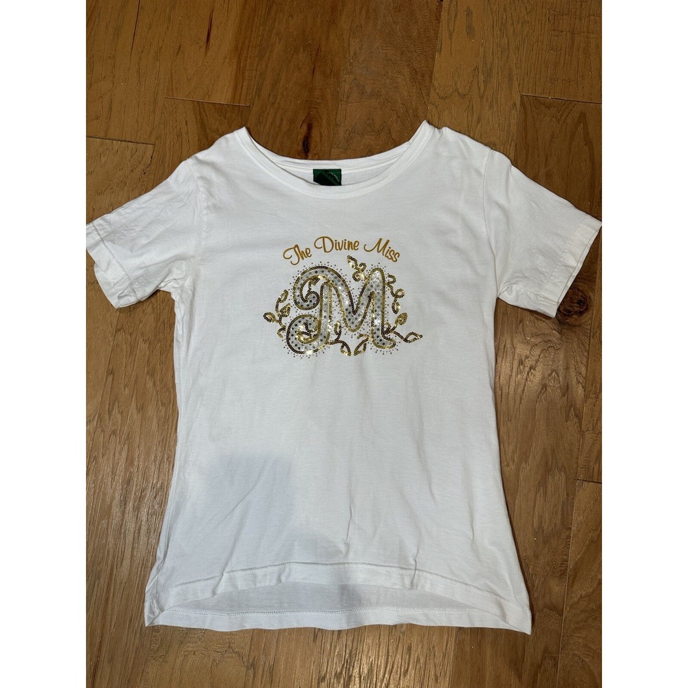 Bette Midler The Divine Miss Las Vegas Sequin T-Shirt White Gold Size M Vintage
